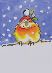 Robin de Natal (wc e tinta no papel)