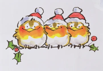Robins de Natal (tinta e wc no papel)