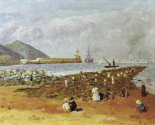 La escollera (O quebra-mar ou quebra-mar). Pintura de Dario de Regoyos (1875-1913). Óleo sobre tela. Impressionismo espanhol. Museu Monistrol de Montserrat em Barcelona.
