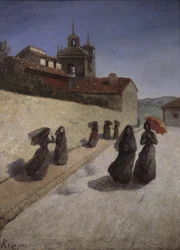 Passeio junto à igreja, século XIX (óleo sobre tela)