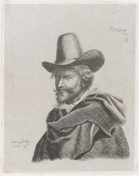 Retrato de Peter Paul Rubens com capa e cartola