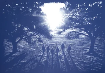 Eu e os meus irmãos e irmãs ao sol, 2025 (acrílico, caneta e lápis sobre tecido)