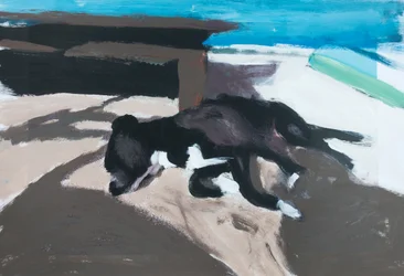 Perro en una isla 01, 2019 (tinta acrílica sobre fotografia impressa)