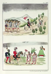 Cap 72 e Cap 73, ilustrações da "História das Índias da Nova Espanha e das Ilhas da Terra", com placas de Jules Desportes, México, 1867-1880