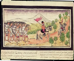 Fol.204v Os índios Totonac Ajudam os Conquistadores a Transportar Materiais, 1579