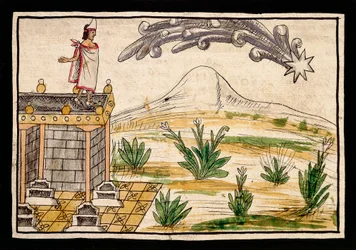 Montezuma observando o cometa, miniatura da História das Índias por Diego Duran (1537-1588)