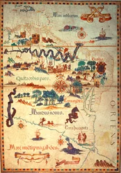Acrescentar 5415A f.23v-24 Atlas de Diego Homem da América do Sul, mostrando índios nas suas povoações, Campo de Forças Expedicionárias Espanholas e Homens de Armadura, c.1558