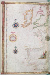 As Ilhas Britânicas e a Ibéria, detalhe de um atlas mundial, 1565