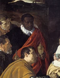 Adoração dos Magos. Pormenor das cabeças dos reis magos. Pintura de Diego Velázquez (1599-1660)