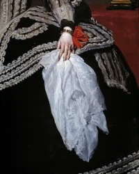 Mão e lenço Detalhe do retrato da Rainha Maria Ana (Marianne) da Áustria (1634-1696), esposa de Filipe IV" Pintura de Diego velasquez (1599-1660) Século XVII Madrid, Museu do Prado