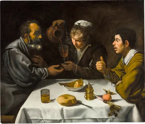 Le dejeuner - O Almoço, de Velázquez, Diego (1599-1660). Óleo sobre tela, c. 1618. Dimensão : 96x112 cm. Szepmuveszeti Muzeum, Budapeste, Hungria.