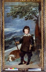 Retrato em traje de caça do Príncipe Baltasar Carlos de Espanha (1629-1646), filho do Rei Filipe IV Pintura de Diego Velasquez (1599-1660) 1635 Sol. 1,91x1,03 m Madrid, Musee du Prado - Retrato do Príncipe Baltasar Carlos de Espanha (1629-1646), Rei Filipe