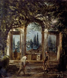 Villa Medicis em Roma, Pavilhão Cleopatre ou "O Pavilhão de Ariane". Vista dos jardins da Villa Medicis em Roma. Pintura de Diego Rodriguez de Silva y Velasquez (1599-1660)