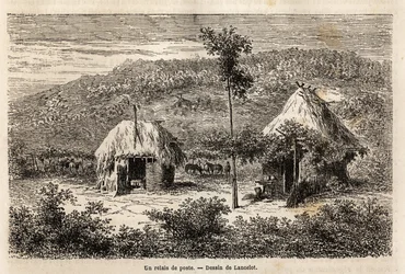 Um posto de retransmissão entre Bucareste e Pitesti. Gravura para ilustrar a viagem de Paris a Bucareste (Roménia), em 1860, por Lancelot, designer, no "Le tour du monde, nouveau journal des voyages", publicado sob a direcção de Edouard Charton