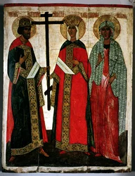 Ícone retratando SS. Constantino, Helena e Agatha, Escola de Novgorod, c.1500