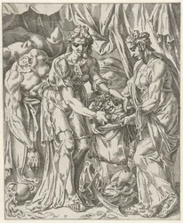 Judit coloca a cabeça de Holofernes em um saco Judit e Holofernes (título da série)