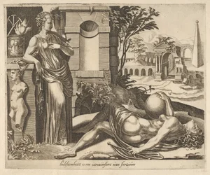Paciência como o vencedor sobre a fortuna de Seis provérbios sobre a fortuna, ca. 1560.