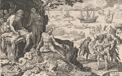 As Tropas Imperiais Trazendo Civilização aos Índios, de As Vitórias do Imperador Ch..., 1555.