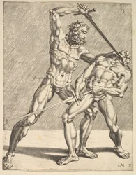 Dois esgrimistas, de esgrimistas, placa 7, 1552