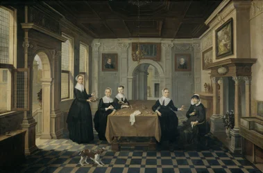 Cinco Senhoras num Interior, c.1630-1652 (óleo sobre painel)