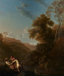 Holandês: Paisagem italiana com ninfas a banharem-se Paisagem italiana com ninfas a banharem-se