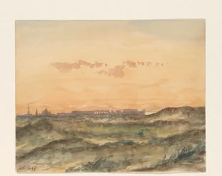 Paisagem com a silhueta de uma cidade à distância
