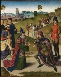 Retábulo da Última Ceia: Encontro de Abraão e Esquerda de Melquisedeque, 1464-1468