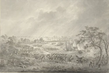 Travessia das tropas inglesas e hanoverianas de Nijmegen para a Quaresma através da ponte sobre o rio Waal, 7 de Novembro de 1794