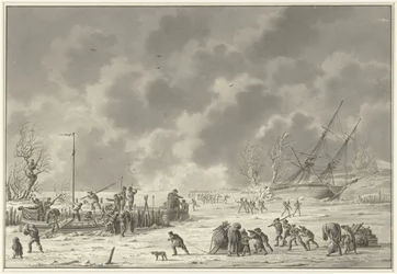 Vluchten van de Landzaten te Texel, Janeiro 1795
O abandono dos barcos canónicos e o voo dos Landzaaten em Dezembro de 1794 (título sobre o objecto)