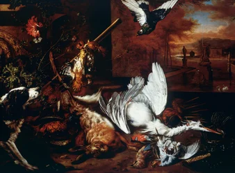 Natureza morta com Garça Morta e Cão a ladrar na Bird