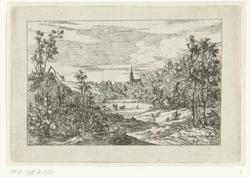 Paisagem dunar e vista das casas e da igreja de Scheveningen