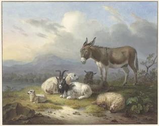 Paisagem com burro, cabra e ovelha