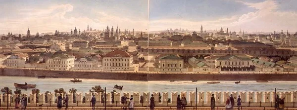 Vista de Zamoskvoreche do Kremlin, de um panorama de Moscovo, gravado por Philippe Benoist (1813-c.1905) e Aubrun, pub. de Lemercier, c.1840 (litho)