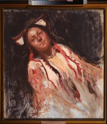 Uma Camponesa - Pintura de Dmitri Anfimovich Shcherbinovsky (1867-1926), óleo sobre tela - arte russa