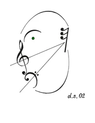 Rosto de diminuendo - um rosto cantante desenhado utilizando o símbolo musical para diminuendo e várias outras notações musicais