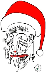 Pai Natal musical - a cabeça do Pai Natal desenhada com notação musical e com um chapéu vermelho