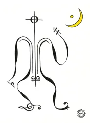 Silêncio - uma figura desenhada utilizando notação musical com a lua como pano de fundo