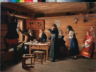 Controvérsia religiosa - Pintura de Dmitri Yegorovich Zhukov (1841-1903), óleo sobre tela