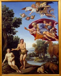 Deus repreende Adão e Eva Pintura de Domenico Zampieri (O Dominiquim) 1625 Sol. 0,95x0,75 m Grenoble, museu de Belas Artes