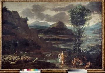 Herminie entre os pastores Ilustração de uma cena de "A Jerusalém delivree" (La gerusalemme liberata) de Torquato Tasso (conhecida como a Caneca). Herminie aparece aos pastores com a armadura de Clorinde. Pintura de Domenico Zampieri (O Dominiquim
