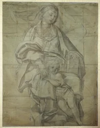 Madonna and Child (giz preto sobre papel)