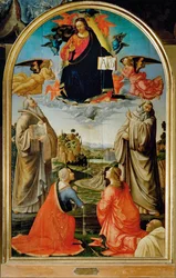 Cristo na Glória com os Santos Benedetto, Romualdo, Attinea e ... (pintura sobre madeira)