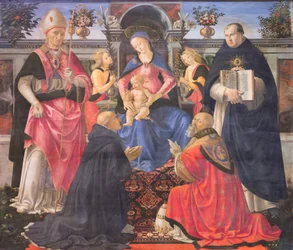 Madonna entronizada com dois anjos, santos e o papa Clemente