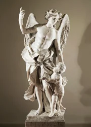 Anjo da Guarda, ca 1724, de Domenico Antonio Vaccaro (1678-1745), estátua em mármore, altura 190 cm, anti-Sacristia da Basílica de São Paulo Maggiore, Nápoles, Campânia, Itália