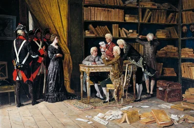 Pesquisa na casa de Eleonora Pimentel, pintura de Domenico Battaglia (1842-1921), óleo sobre tela