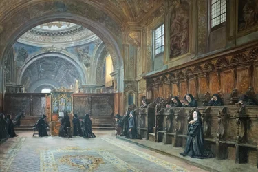 O coro da igreja de Santa Maria Donnaregina nuova, segunda metade do século XIX (óleo sobre tela)