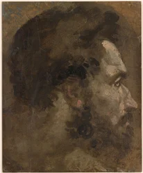 Beccafumi - Cabeça de homem barbudo de perfil para a direita, ca. 1530-1535