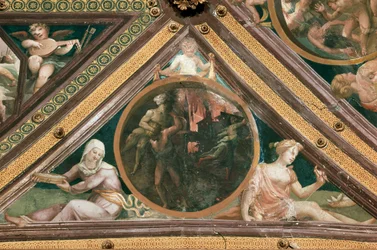 Enee resgatando Anchise do fogo do Trojan Fresco por Domenico Beccafumi (1486-1551)