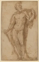 Hércules, de pé com uma clava