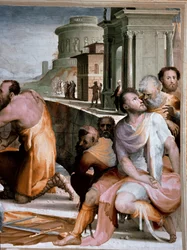A conciliação do cônsul romano Marcus Fulvius Flaccus e Marcus Aemilius Lepidus por volta de 126 AC Detalhe. Fresco por Domenico di Giacomo di Pace dit Beccafumi (1486-1551) 1529-1535 Siena, Palazzo Pubblico